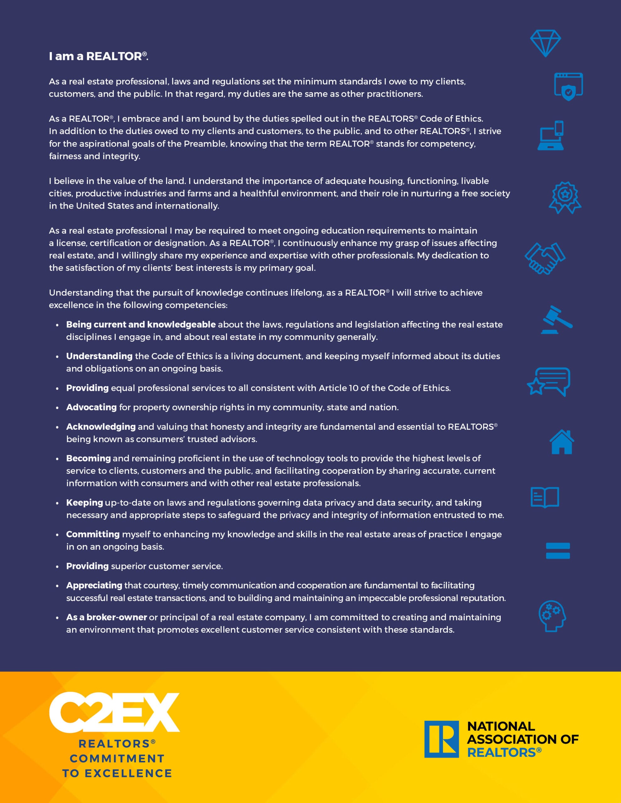 C2EX Pledge Flyer - Commitment to Excellence from the National Association of Realtors